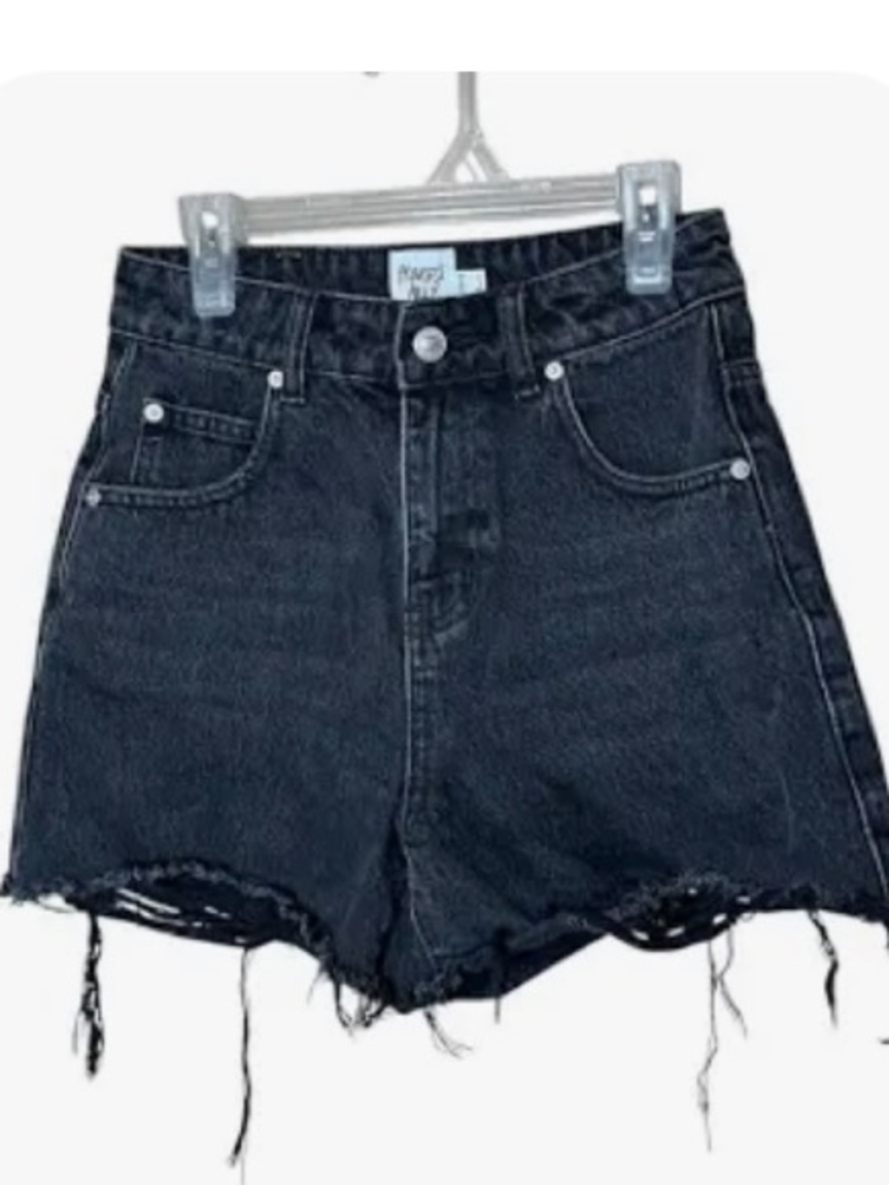 Princess Polly Washed Black High Waist Distressed Denim Shorts